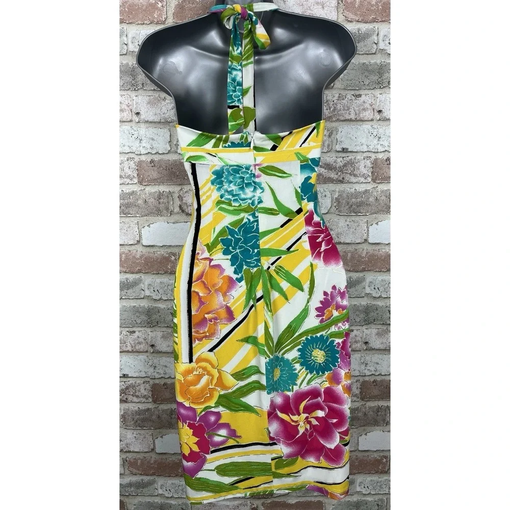 Cache Vintage 90's Tropical Floral Halter Bodycon Stretch Dress - size‎ 0